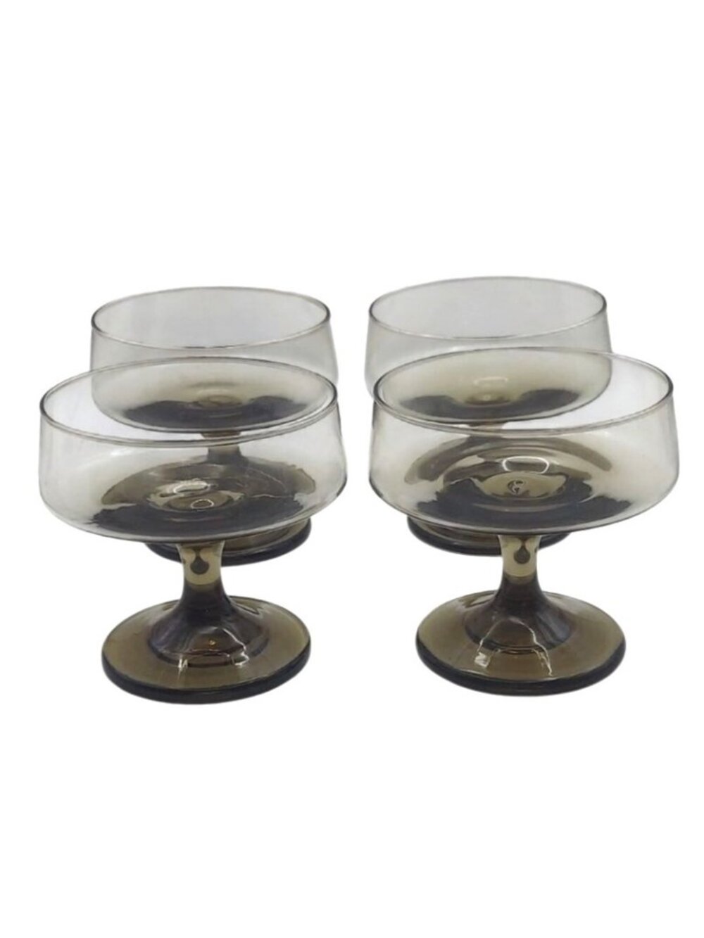Libbey Tawny Accent Smoky Brown Champagne Coupe Glasses Set Of 4 Vintage 70s - Picture 2 of 8